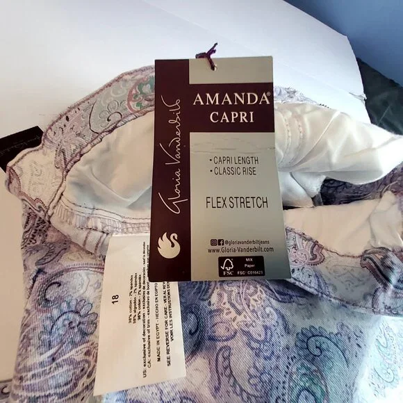 Gloria Vanderbilt Amanda Capri Jeans Lavender Kiss Prussian Paisley Print Size18 - Picture 14 of 16